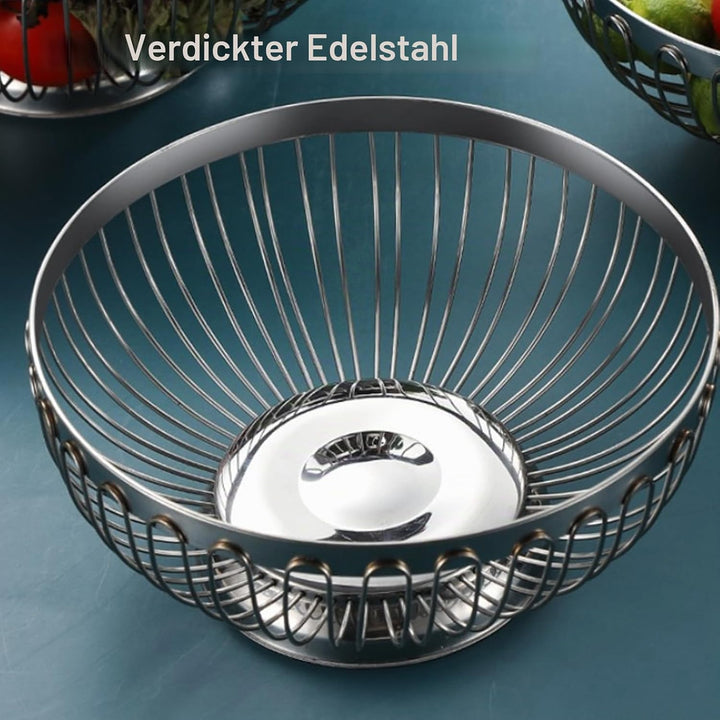 Tissting Obstschale Silber Edelstahl Obsttablett 20cm/22cm/24cm/26cm Runde Snack Gemüse Schale Europ