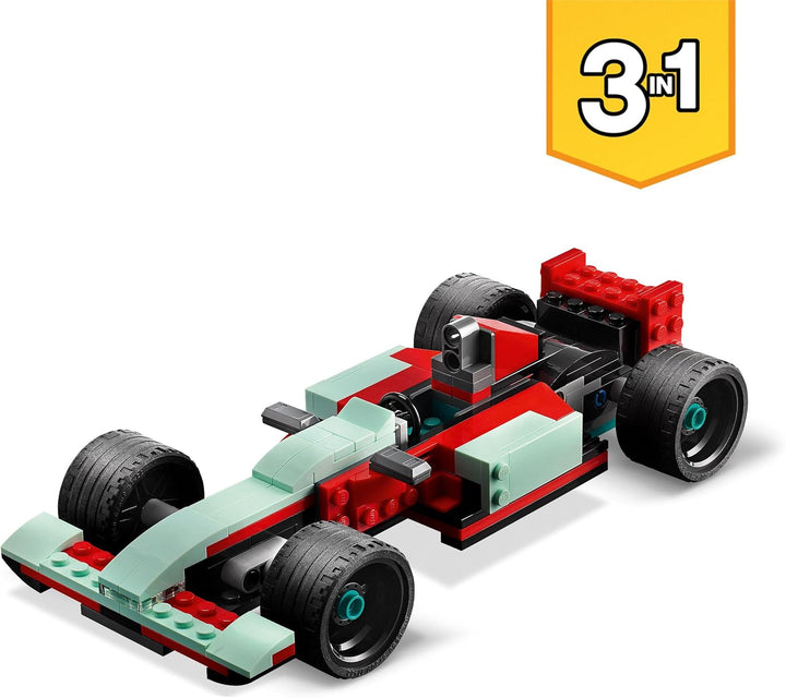 LEGO 31127 Creator 3-in-1 Strassenflitzer: Rennwagen, Muscle Car und Hot Rod, Modellauto Bausatz, Sp