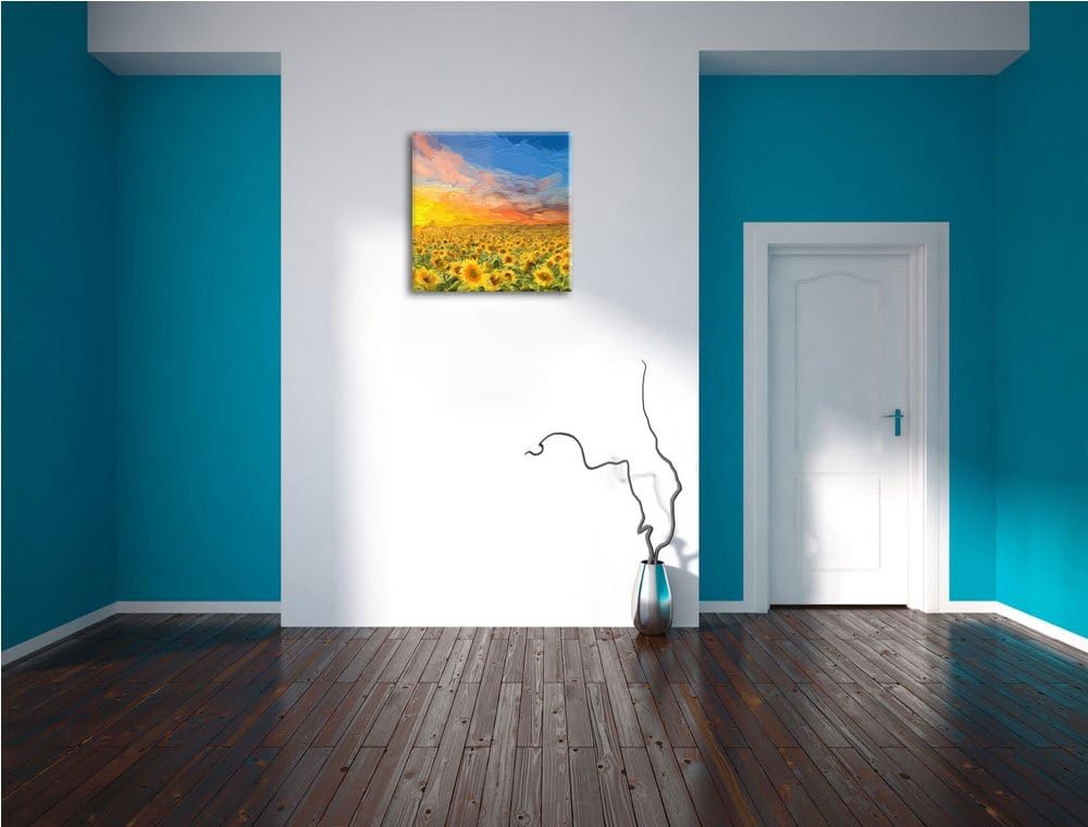 Pixxprint Sonnenblumenfeld / 70x70cm Leinwandbild bespannt auf Holzrahmen/Wandbild Kunstdruck Dekora