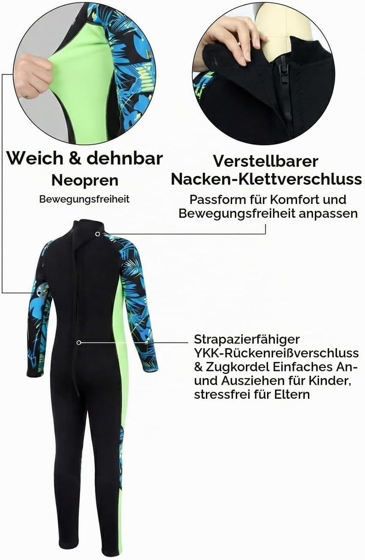 Yikayin Neoprenanzug Kinder, 2.5mm Lang Neopren Taucheranzug, Warm Neoprenanzüge Jungen Mädchen zum
