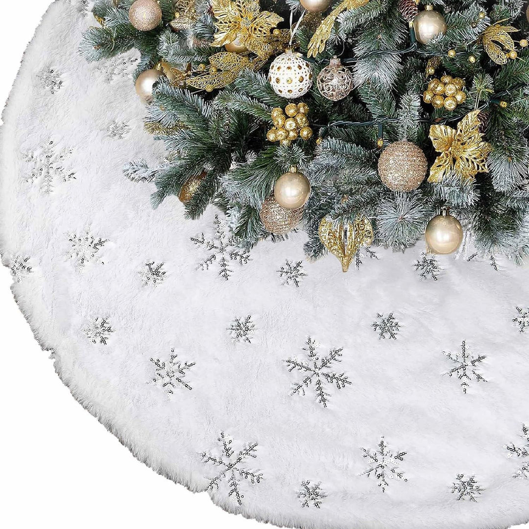 Weihnachtsbaum Decke, Weihnachtsbaumdecke Rund Weiss Christbaumdecke mit Silber Schneeflocken Weihna