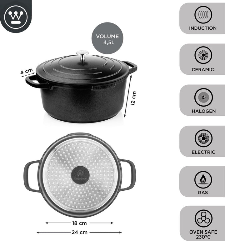 Westinghouse PERFORMANCE SERIES Kochtopf gross, 24cm grosser Kochtopf für Induktion & alle Herdarten