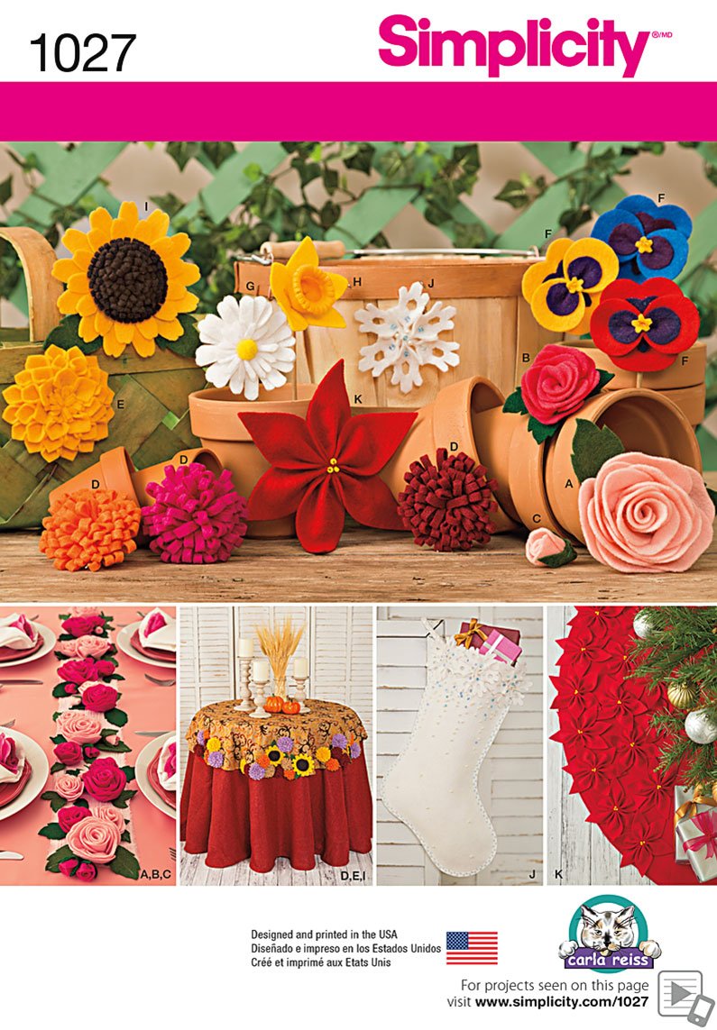 Simplicity 1027 Grösse OS Filz Blumen Schnittmuster, Mehrfarbig