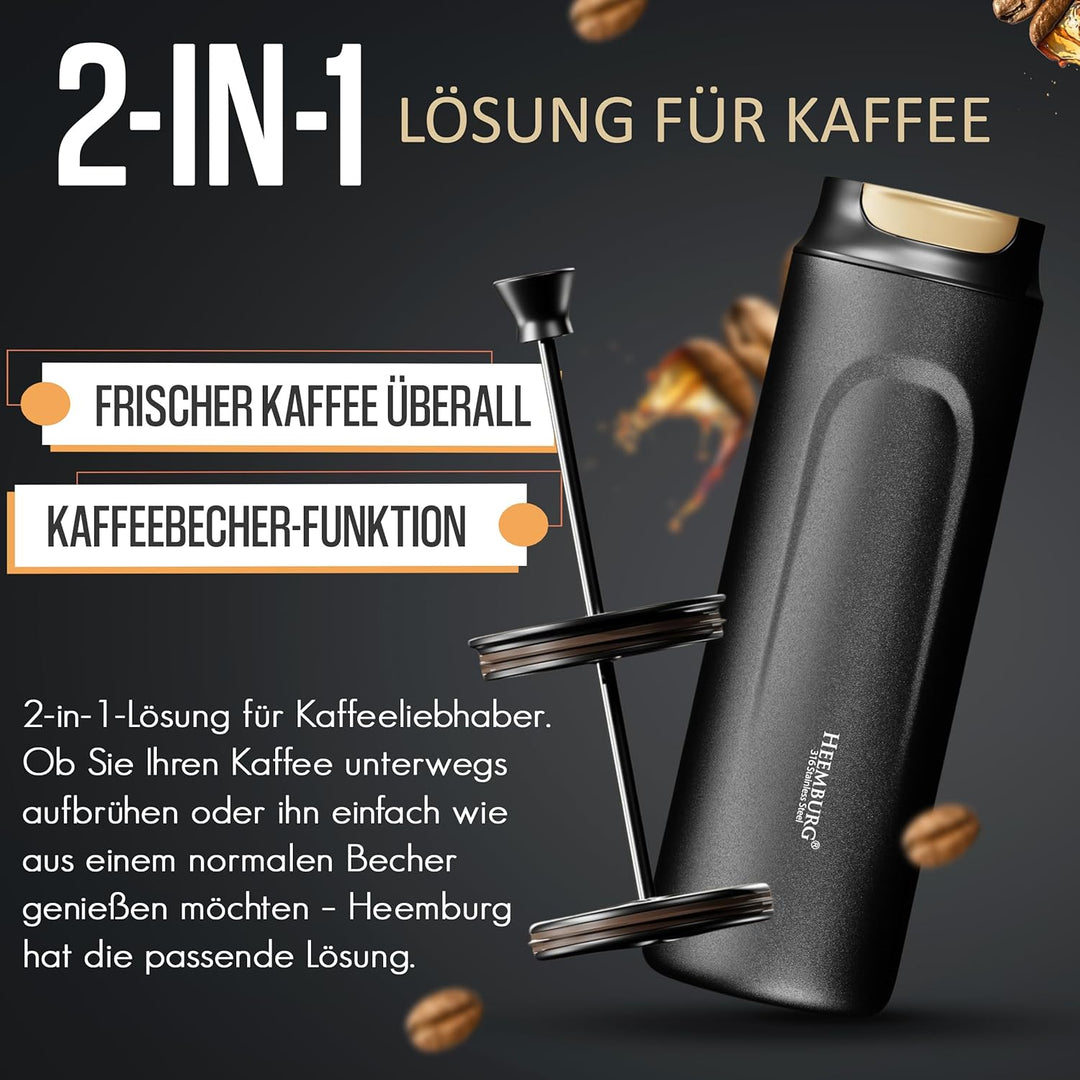 Mini French Coffee Press To-Go aus Edelstahl | unterwegs Thermo Klein Kaffeebereiter doppelwandig is