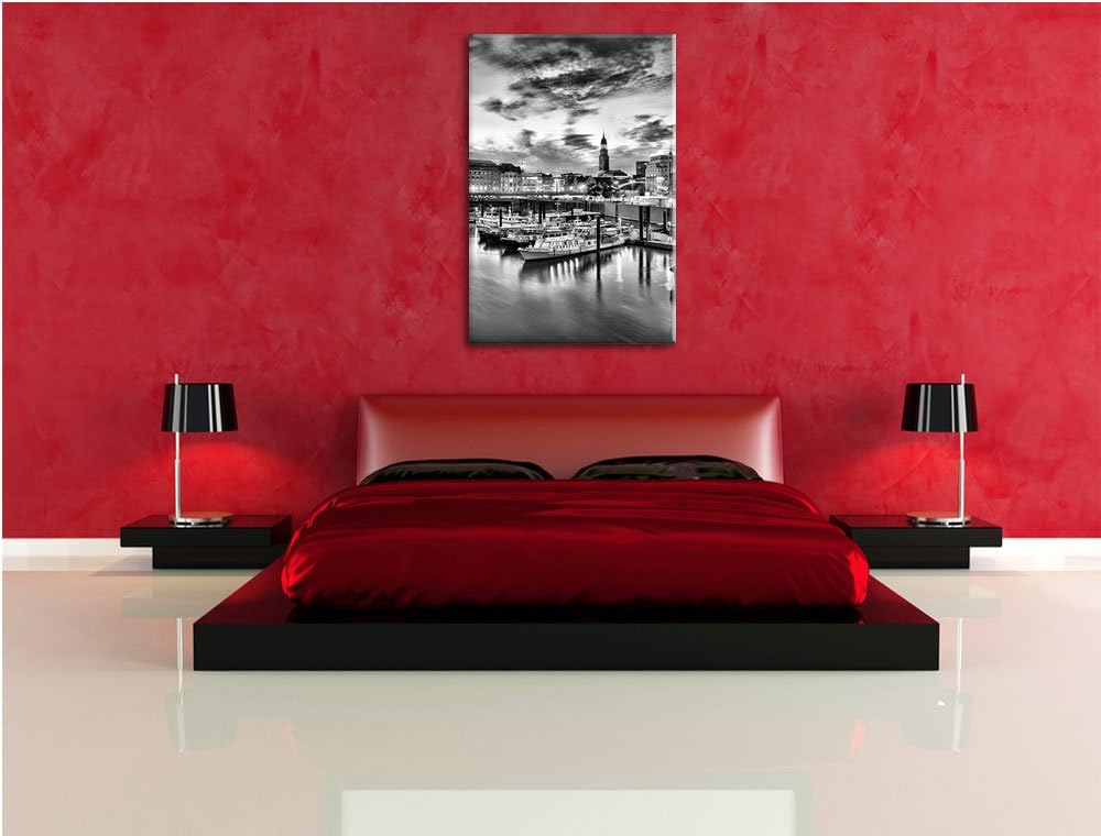 Pixxprint Hamburger Hafen am Abend als Leinwandbild/Grösse: 100x70 / Wandbild/Kunstdruck/fertig besp