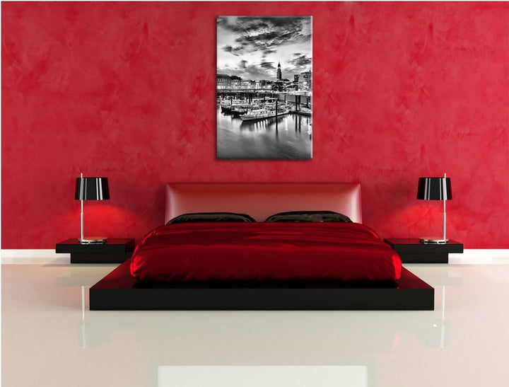 Pixxprint Hamburger Hafen am Abend als Leinwandbild/Grösse: 100x70 / Wandbild/Kunstdruck/fertig besp