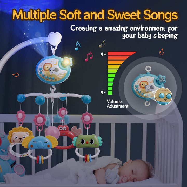 Mini Tudou Baby Mobile,Mobile Babybett mit Timing-Funktion & Stern Projektor,Fernsteuerung Spieluhr