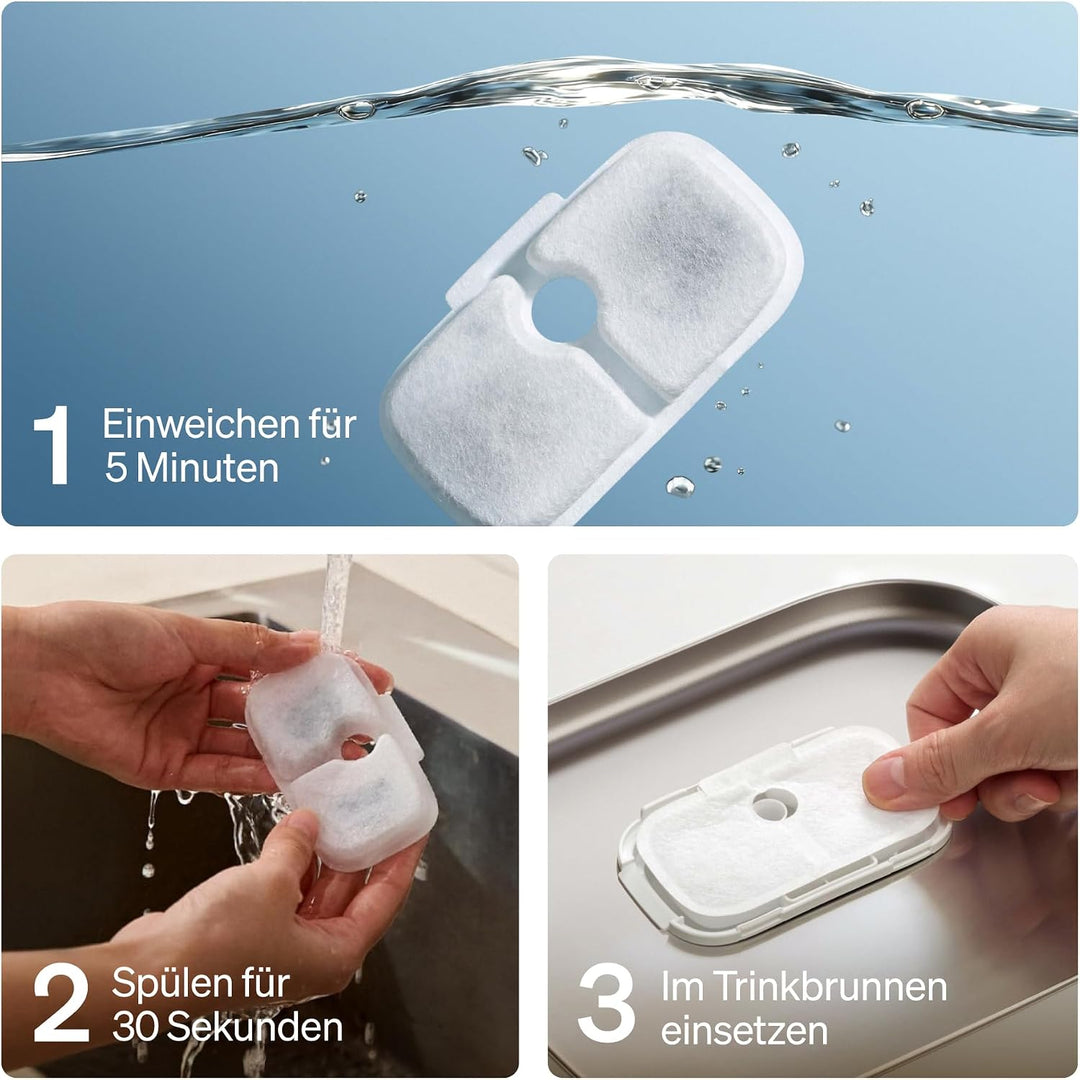 PETLIBRO Ersatzfilter für Dockstream Katzenbrunnen mit kabelloser Pumpe 2,5 l/84 oz Trinkbrunnen für