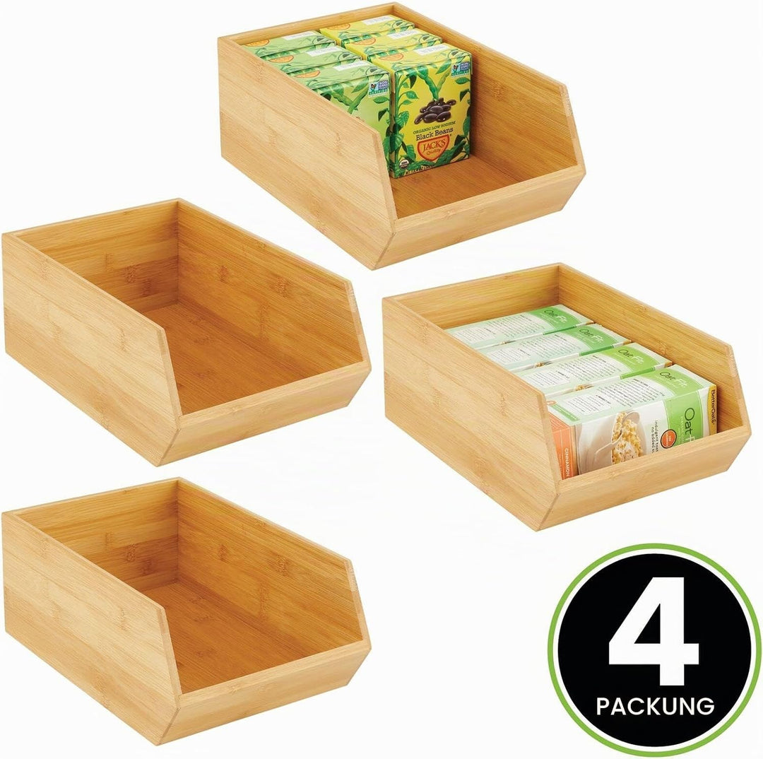 mDesign stapelbare Aufbewahrungsbox – multifunktionale Bambusbox für Küchenschränke, Regale &amp; Oberfl