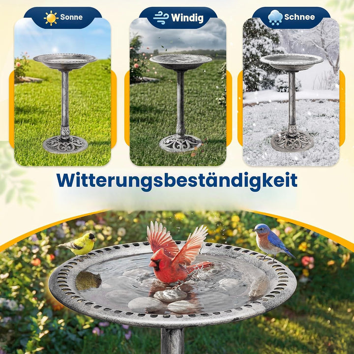 VIVOHOME Vogeltränke 71cm hoch Polyresin leicht antike Optik für Aussenbereich Grau, Grau