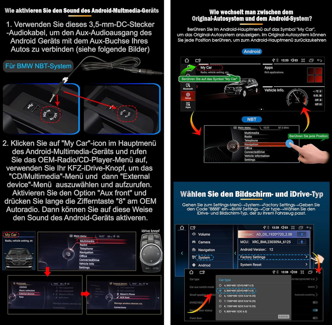 Erisin 10.25" Qualcomm Android 14 8-Kern 4GB+64GB Autoradio GPS Navi für BMW 5er F10/F11 NBT Unterst