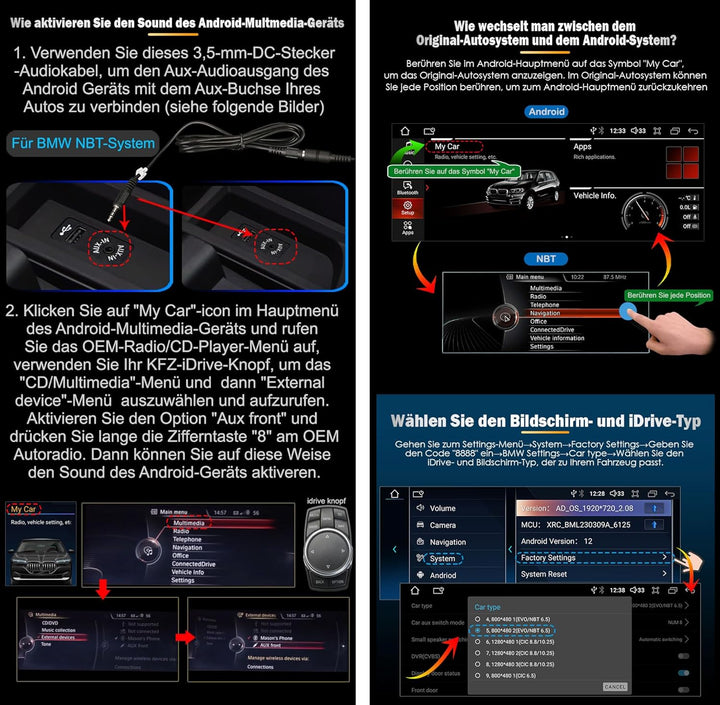 Erisin 10.25" Qualcomm Android 14 8-Kern 4GB+64GB Autoradio GPS Navi für BMW 5er F10/F11 NBT Unterst