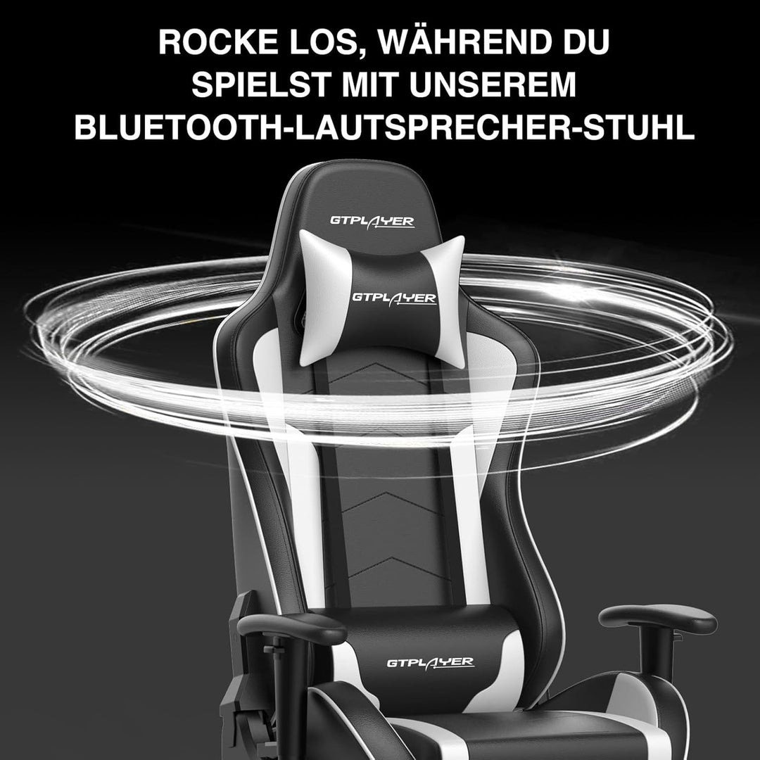 GTPLAYER Gaming Stuhl Gamer Stuhl mit Fussstütze Bluetooth Lautsprecher Ergonomischer Bürostuhl Comp