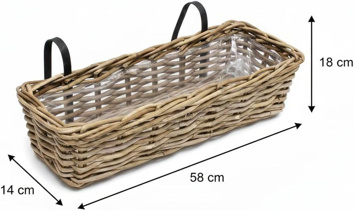 Blumenkasten, Balkontopf, Balkonpflanzer "Rattan", gross 58 x 18 x 14 cm