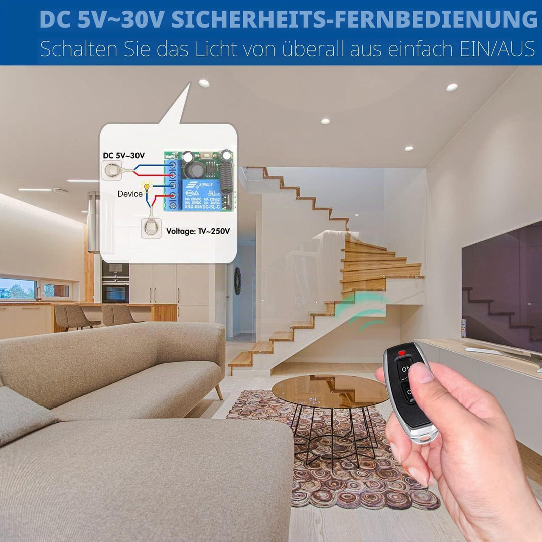 DieseRC Funk Fernbedienung Schalter 5V 12V 24V 30V 1 Kanal Funksteuerungs Relais Empfänger mit 2 Sen