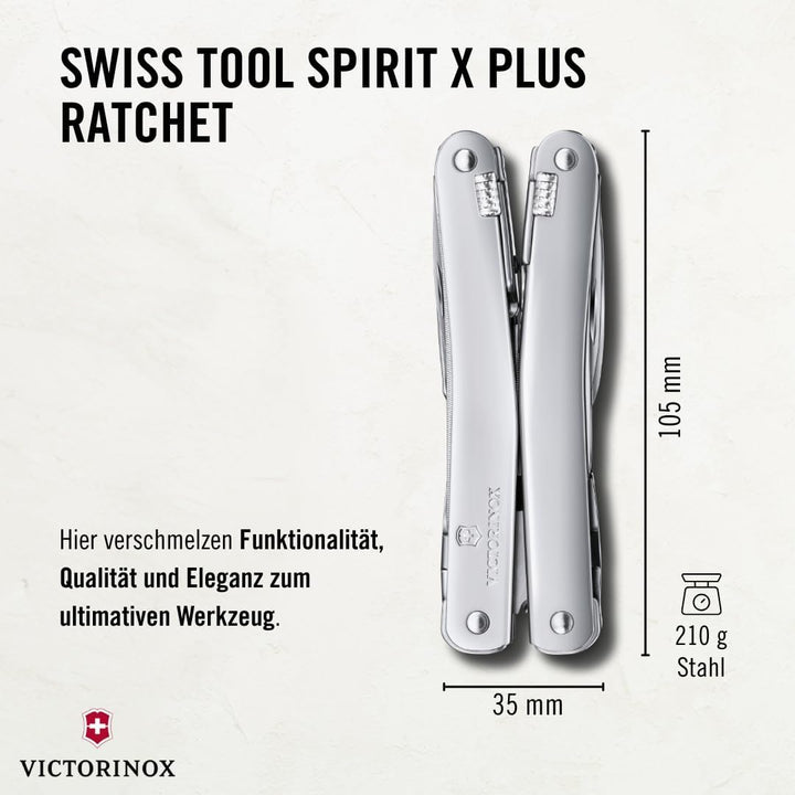 Victorinox Multifunktionswerkzeug Swiss Tool Spirit X Plus Ratchet, 36 Funktionen, Swiss Made, Multi