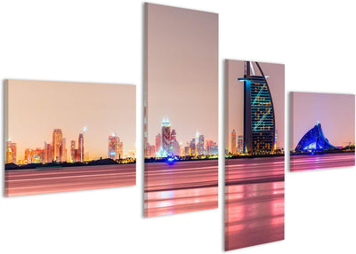 Bild Bilder auf Leinwand Dubai Skyline in der Abenddämmerung Wandbild, Poster, Leinwandbild MXR 150x