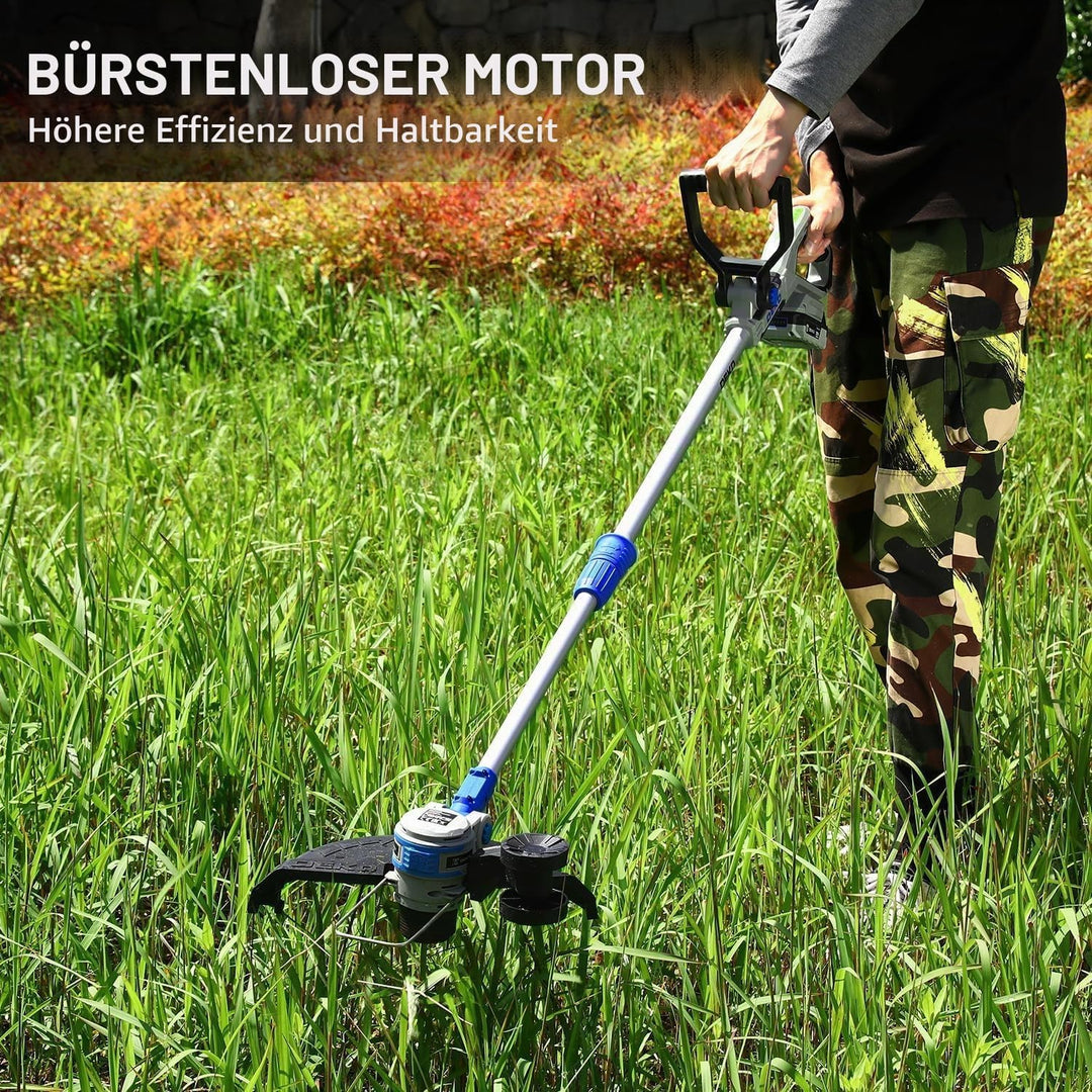 DEKOPRO Elektrischer Rasentrimmer, kabellos, mit 2 Batterien, 20 V, für Bearbeitungsarbeiten, Massiv