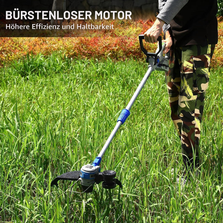 DEKOPRO Elektrischer Rasentrimmer, kabellos, mit 2 Batterien, 20 V, für Bearbeitungsarbeiten, Massiv