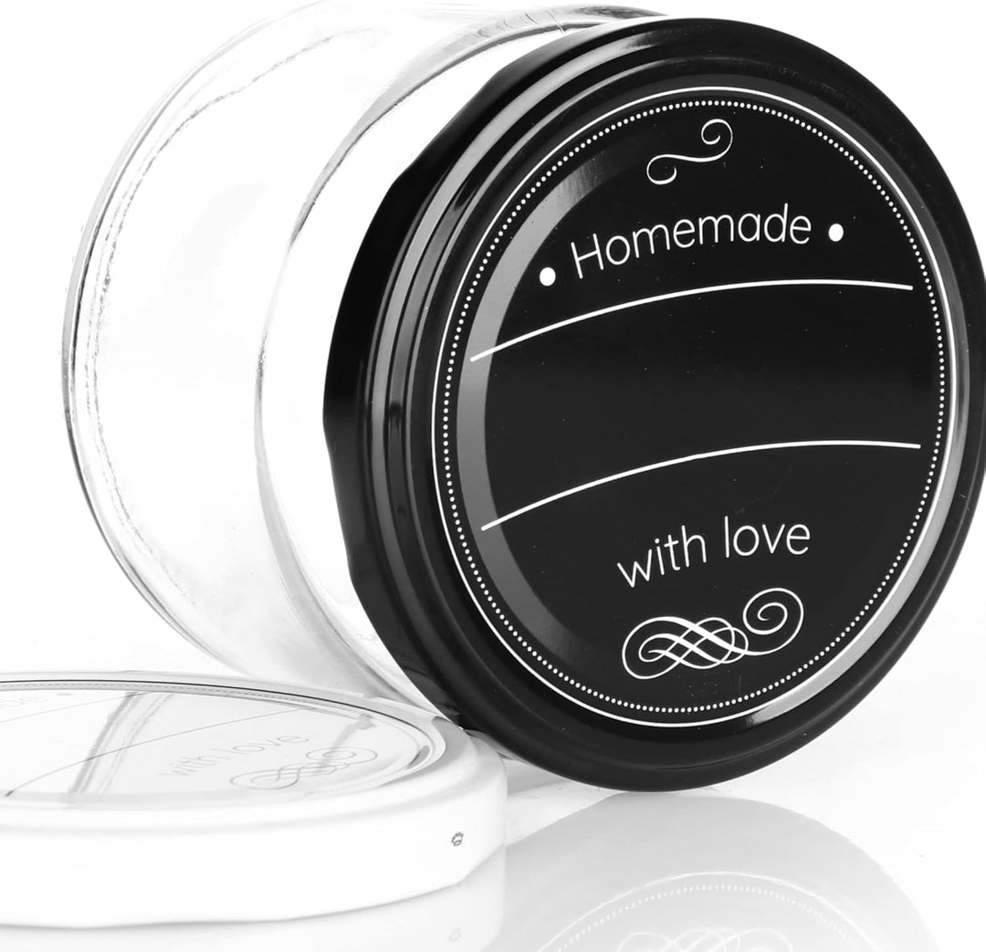 com-four® 12x Einmachgläser mit Schraub-Deckel Homemade with love in schwarz und weiss - TO Ø 82 mm
