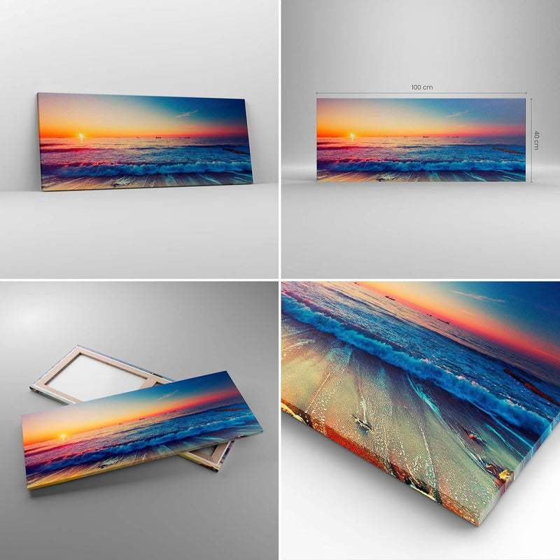 Panorama Bilder auf Leinwand 100x40cm Leinwandbild Meer Strand Welle Gross Wanddeko Bild Schlafzimme