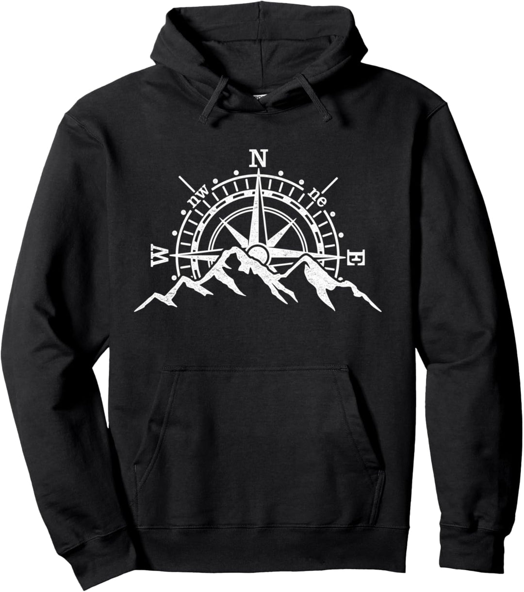 Mountains Scene und Compass Rose Adventure Sports Pullover Hoodie