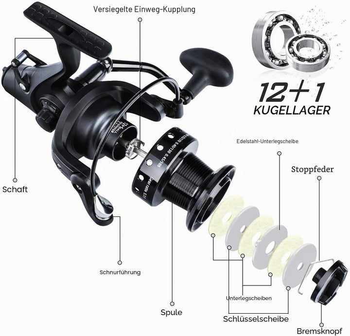 Sougayilang Karpfenrolle Ultra Smooth Powerful Spinning Angelrolle 28LBS Drag Power 12 + 1BB Metallk