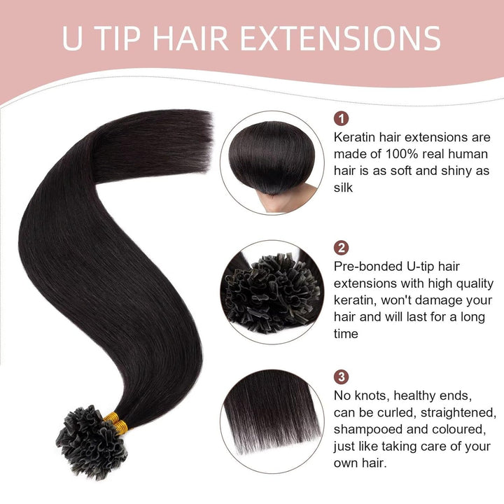 U Tip Hair Extensions Bonding Haarteile Echthaar Weiich Natürlich Haarverlängerung 7A Human Hair 0.5