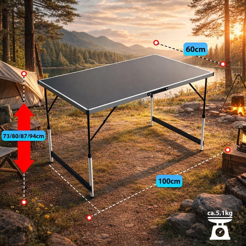 Stabiler Multifunktionstisch 100x60 cm höhenverstellbar klappbar – Campingtisch, Tapeziertisch, Klap