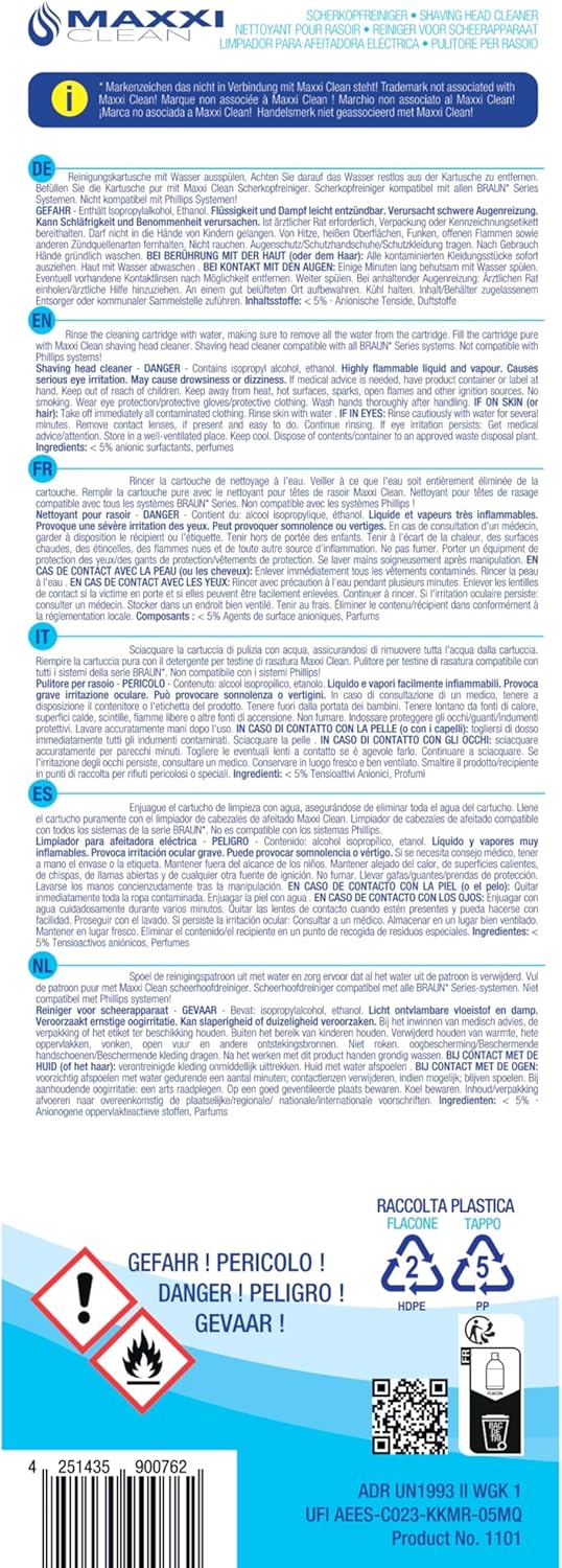 Maxxi Clean | 2x 750 ml Nachfüllflüssigkeit Scherkopfreiniger für Reinigungskartusche | Rasierer Rei
