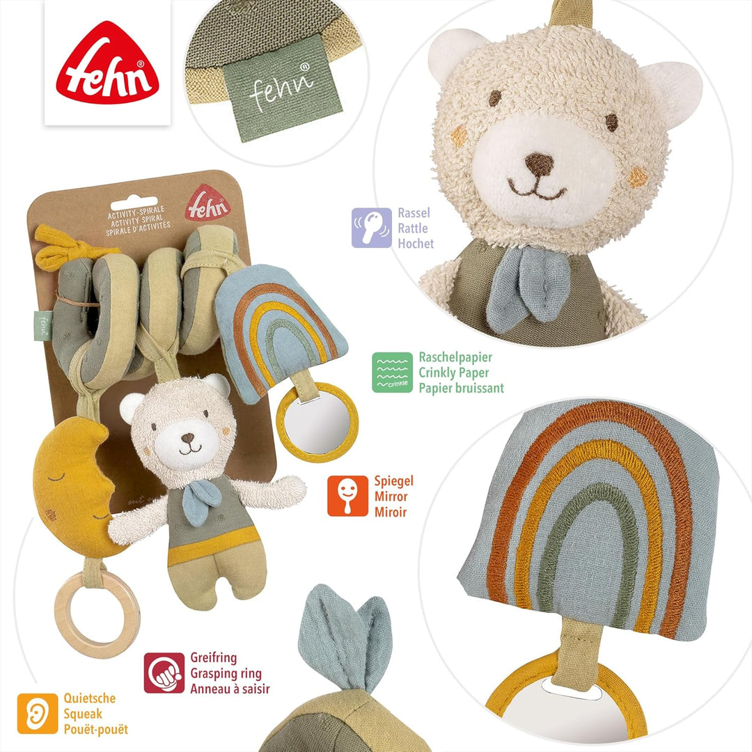 Fehn Activity Spirale Bär fehnNATUR - Kinderwagen Spielzeug zum Fühlen und Greifen - Babyspielzeug f