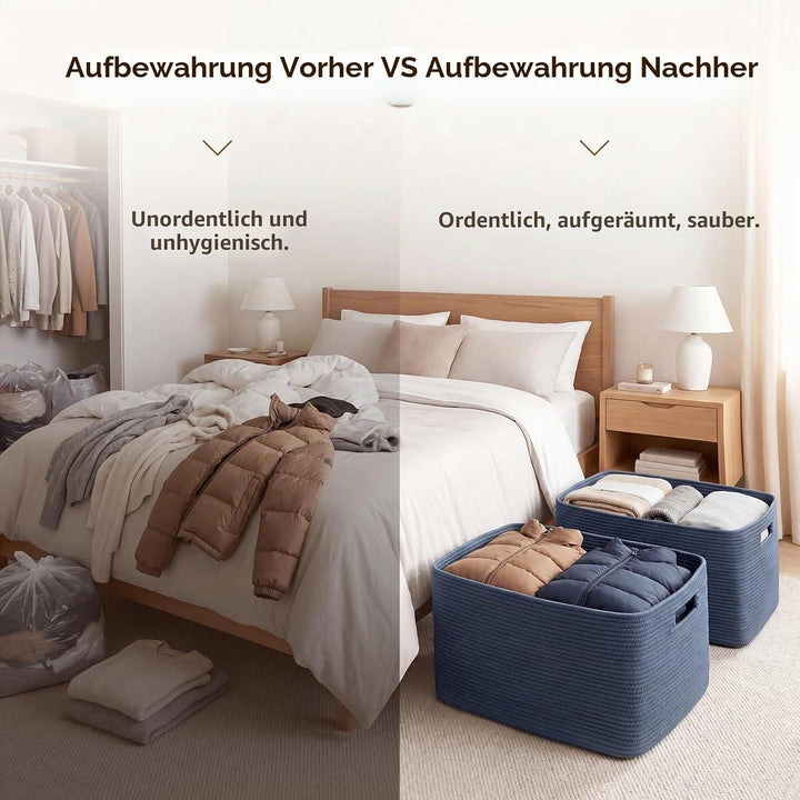 OIAHOMY Grosser Deckenkorb, gewebter Aufbewahrungskorb mit Griff, Baumwollseilkorb, 55,9 x 43,2 x 30