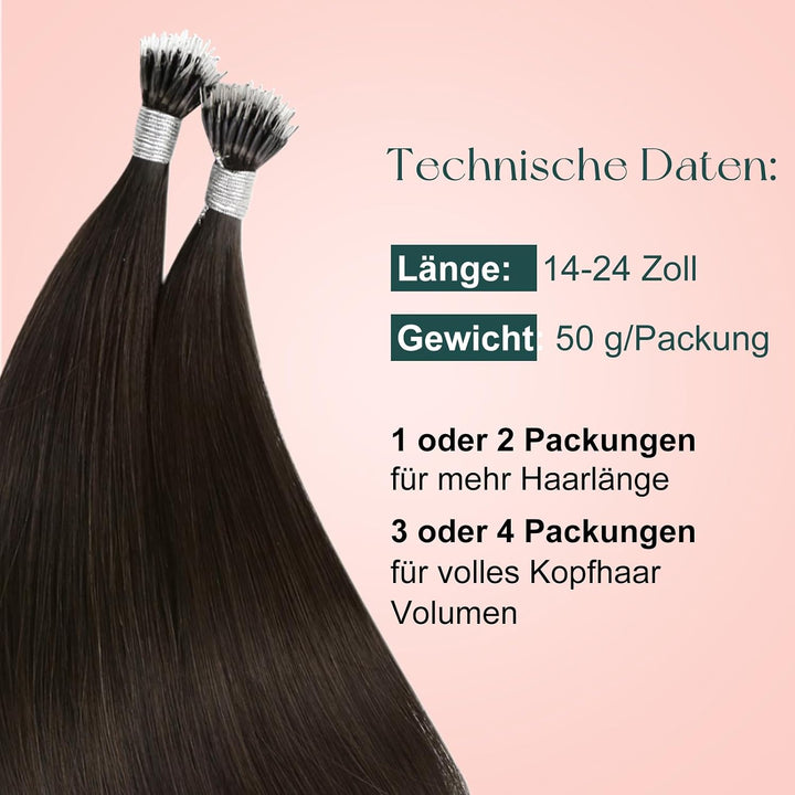 Easyouth Nano Keratin Echtes Menschliches HaarDunkelstes Braun Individuell Nano Tips Haarverlangerun