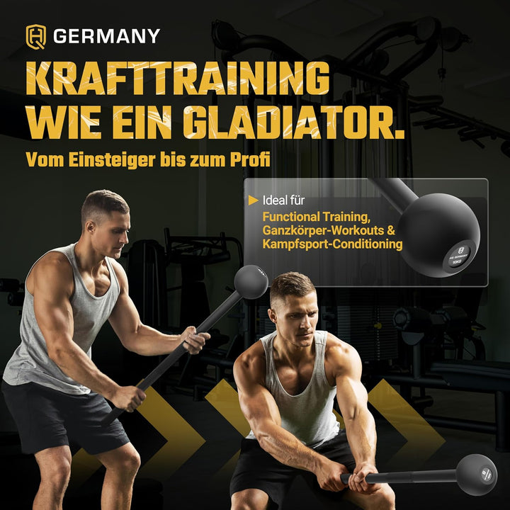 HQ Germany® Macebell 2-10kg [100% Stahl] - Steel Mace, Gada, Clubbell | Massiv verschweisst aus eine
