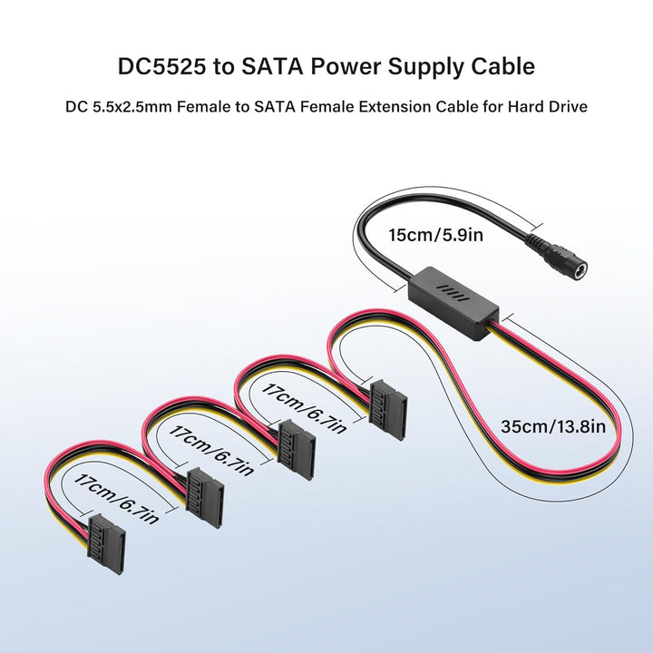 SinLoon DC5525 auf SATA-IDE-Festplatten-Netzteilkabel, DC 5,5 x 2,5 mm Buchse auf SATA-Buchse, Verlä