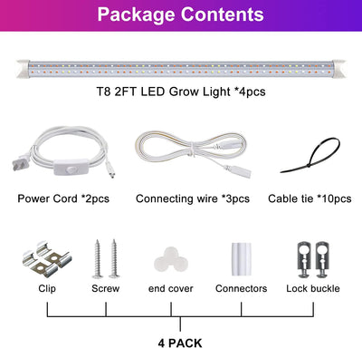 wolezek T8 Pflanzenlampe LED, 4 Pack Vollspektrum Pflanzenlicht für Zimmerpflanzen, 6500K 660nm 450n