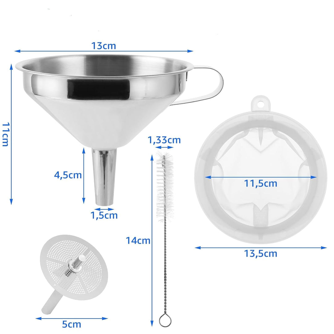 SHUESS 2 Edelstahl Trichter Set zum Übertragen Flüssigkeit, Speiseölen, Marmelade, Trichter Set 13cm