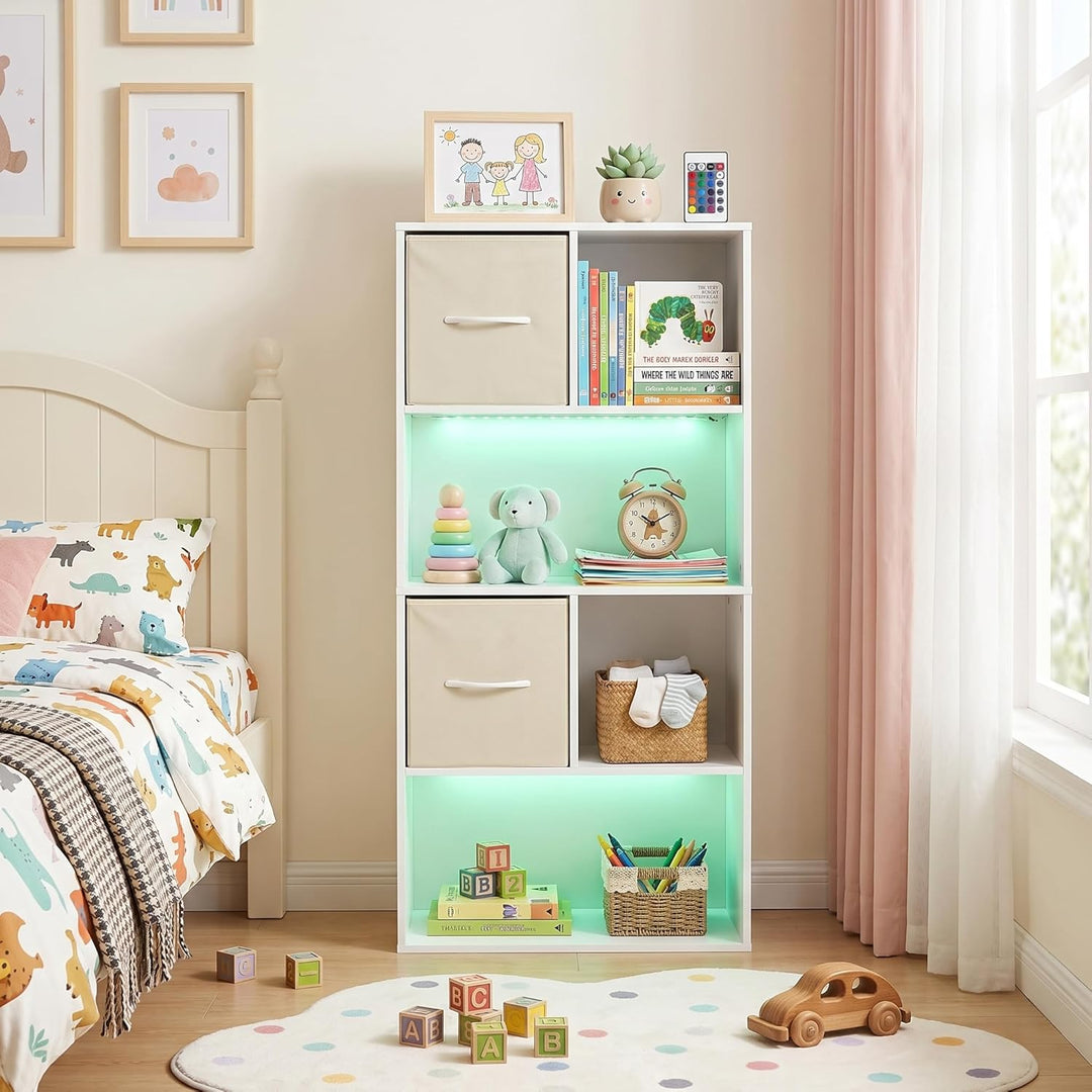 Kinderregal Spielzeugregal mit Boxen,6 Fächern,LED,Kinderzimmer Regal Kinder Bücherregal mit Kinderk