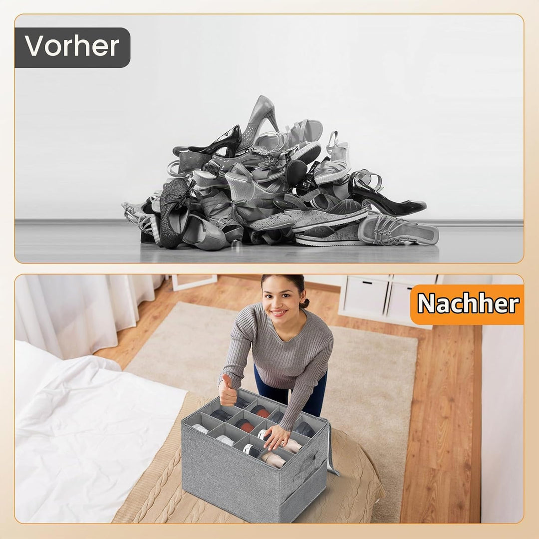 Romon Schuhorganizer Schuhboxen, Schuhorganisator für Schrank 12 Zellen Schuhaufbewahrung mit Deckel