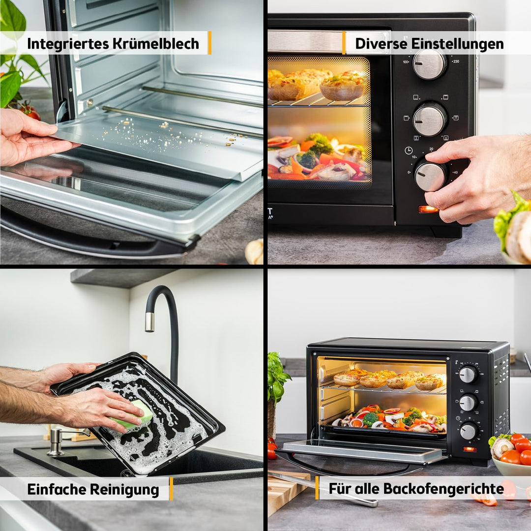 TZS First Austria - 19 Liter Minibackofen mit 1380 Watt schwarz| Unter-Oberhitze bis 230 Grad stufen