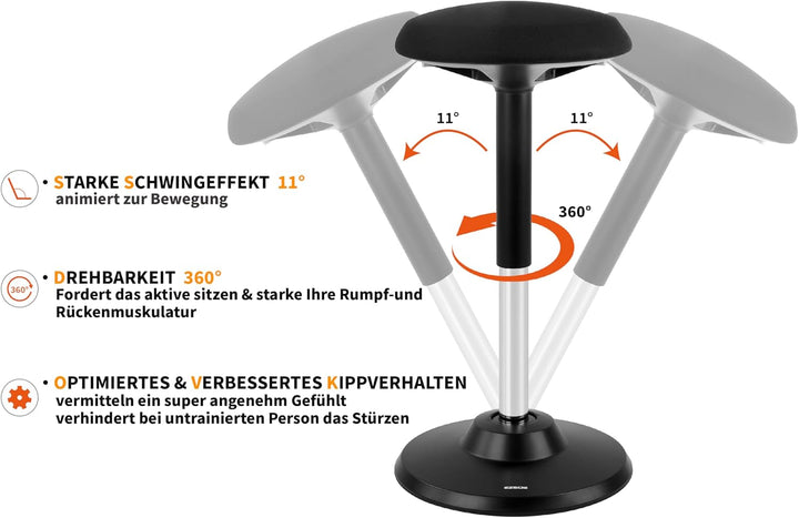 EZSIDE: Höhenverstellbarer Bürohocker, Ergonomischer Arbeitshocker gegen Rückenschmerzen & Verspannu