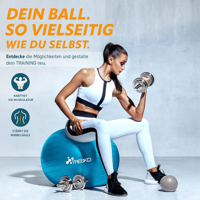 TRESKO® Gymnastikball BPA-Frei inkl. Luftpumpe | Ball für Fitness, Yoga, Gymnastik, Schwangerschaft,