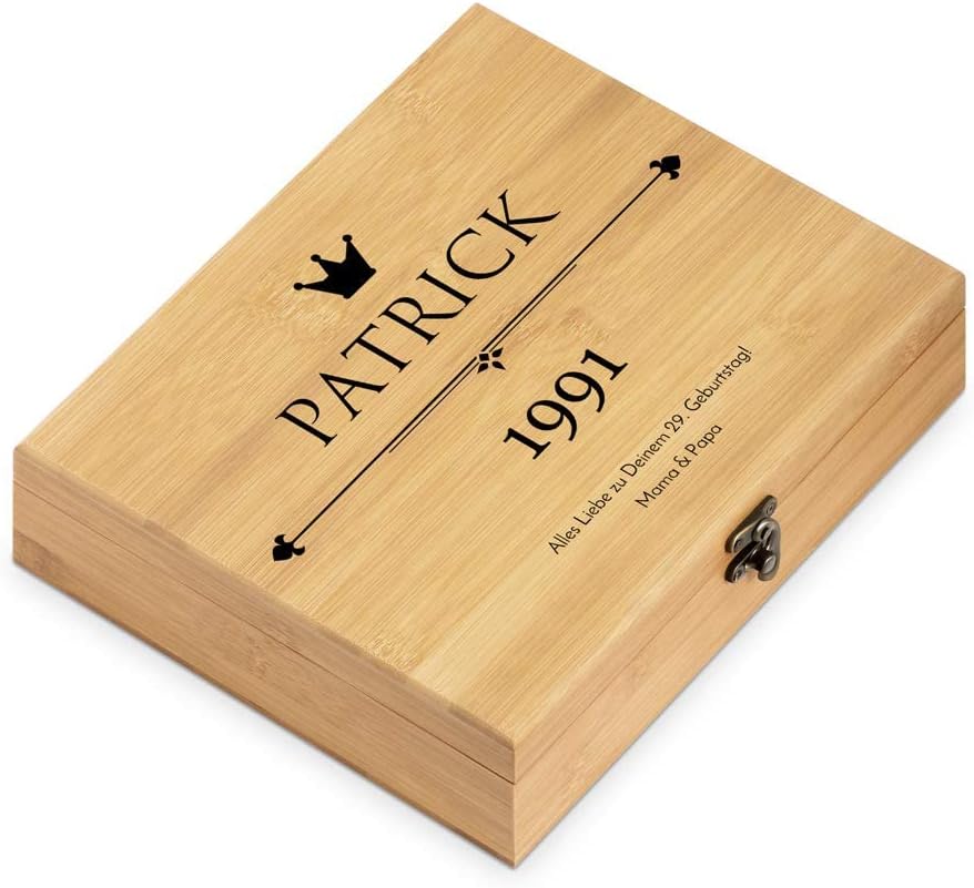 Maverton Weinöffner-Set personalisiert Weinset Sommelier Set - Geschenkbox Holzbox + 6er Weinzubehör