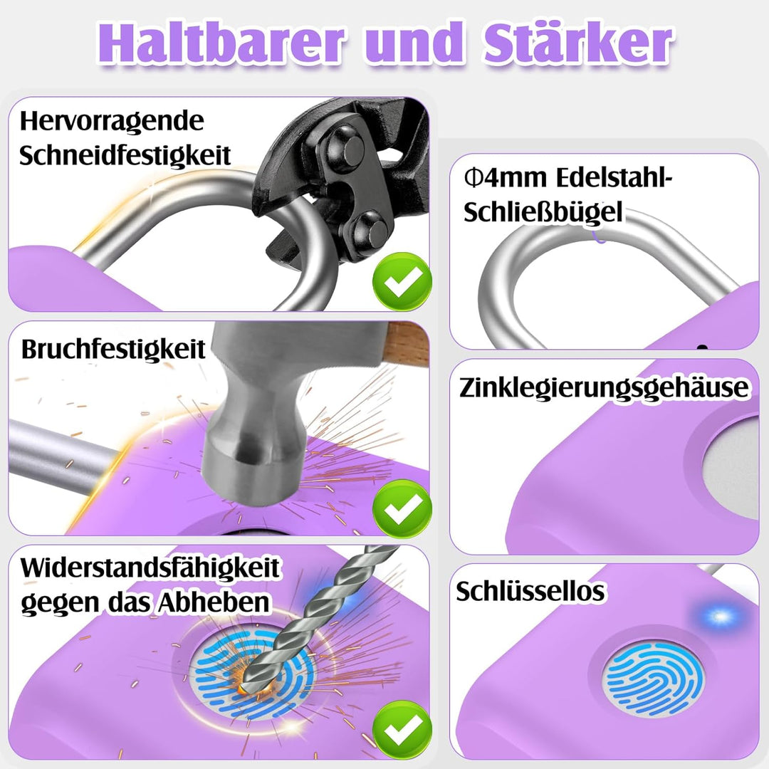 Anweller Vorhängeschloss Fingerabdruck, Schloss mit Fingerabdruck Klein für Gym, Büro, Haus, Garten