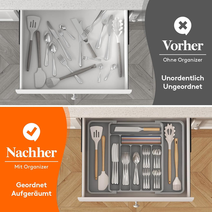 Lifewit Kleine Besteckkasten, Besteckeinsatz für Schublade, Verstellbarer Besteckkasten Erweiterbar