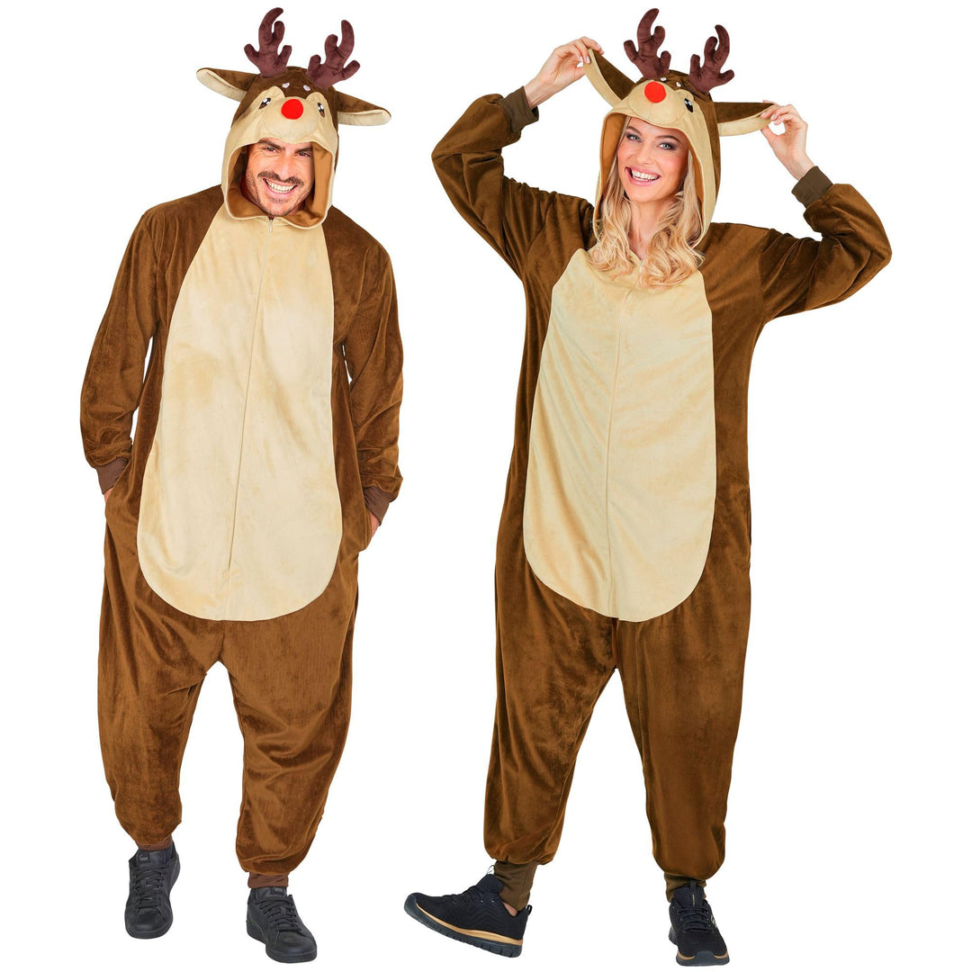 W WIDMANN MILANO Party Fashion - Tier Overall für Erwachsene, weicher Plüsch Jumpsuit mit Kapuze, Ti