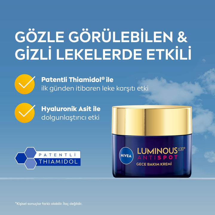NIVEA Cellular LUMINOUS 630 Anti-Dark Spot Even Tone Nachtcreme, 50 ml, feuchtigkeitsspendende Gesic