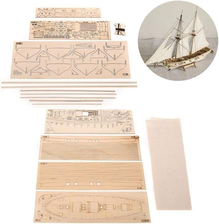 Bastelset Segelboot aus Holz – klassisches Schiffsbaumodell – Dekoration Weiss Segelboot, Weiß