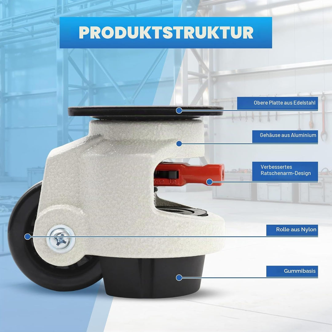 W B D WEIBIDA Möbelrollen mit Verstellbarem Ratschengriff, Heberollen Gesamtkapazität 1000kg, 360-Gr