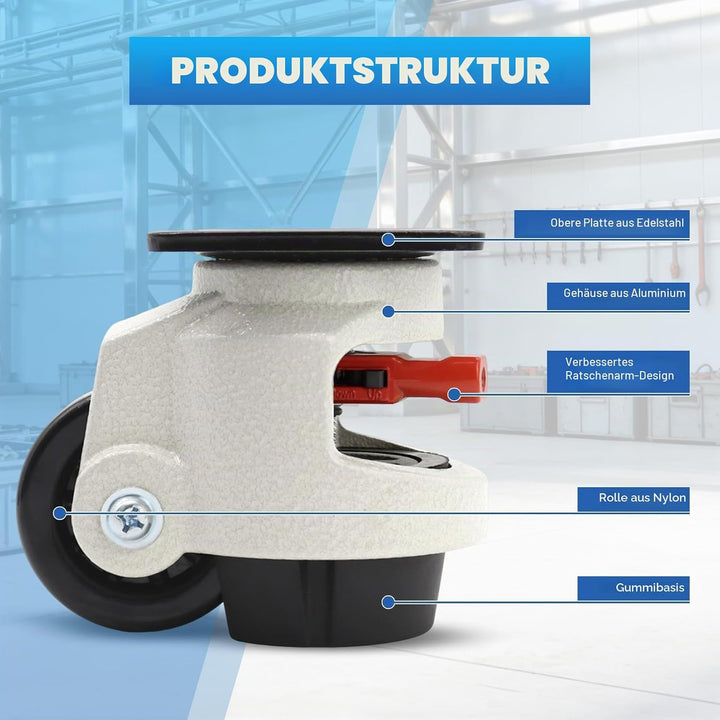 W B D WEIBIDA Möbelrollen mit Verstellbarem Ratschengriff, Heberollen Gesamtkapazität 1000kg, 360-Gr
